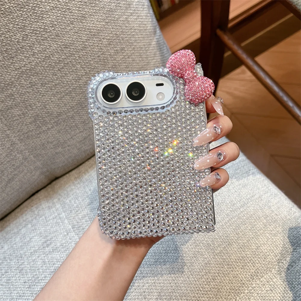 Fashion Luxury Korea Ins Full diamond Butterfly Phone Case For iPhone Duo Shockproof Protective Cover Fold Cases Cute Funda