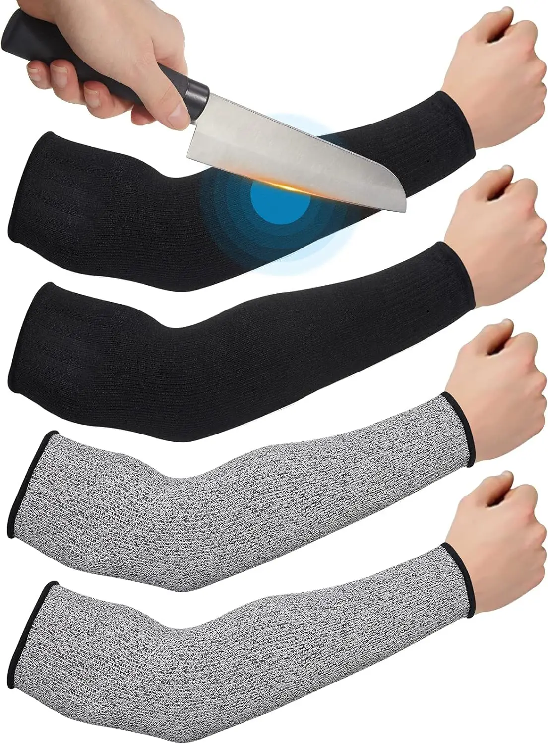 

2 Pairs Cut-Resistant Arm Sleeves for Thin Skin Protection, Large Size in Black and Gray