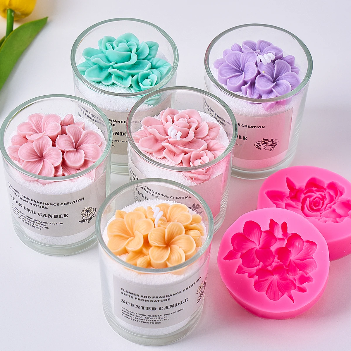 FrangipaniGardeniaFlowerSiliconeCandleMoldDIYHandmadeSoapSoyWaxScentedCandlePlasterOrnamentsMoldsHomeDecor