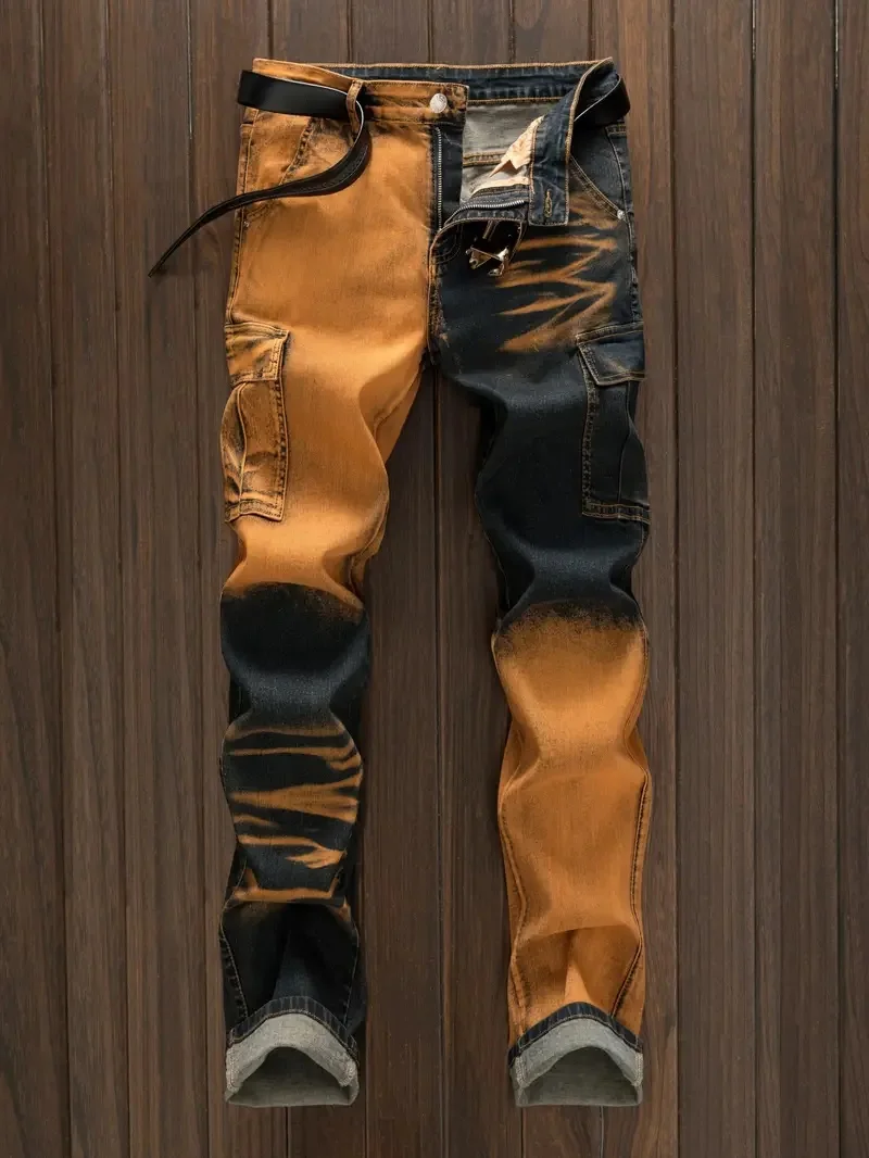 

Men's jeans fashion gradient multi-color slim fit denim work pants