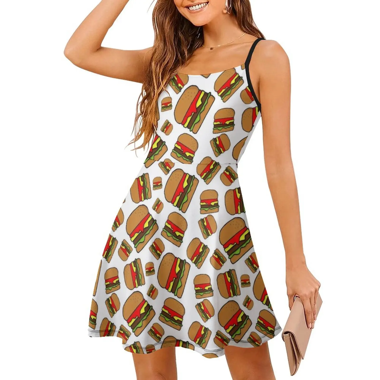 غائم مع فرصة من كرات اللحم... وفستان قصير على طراز Preppy للنساء على شكل حرف A فستان يوم كاجوال فضفاض برغر برغر #3