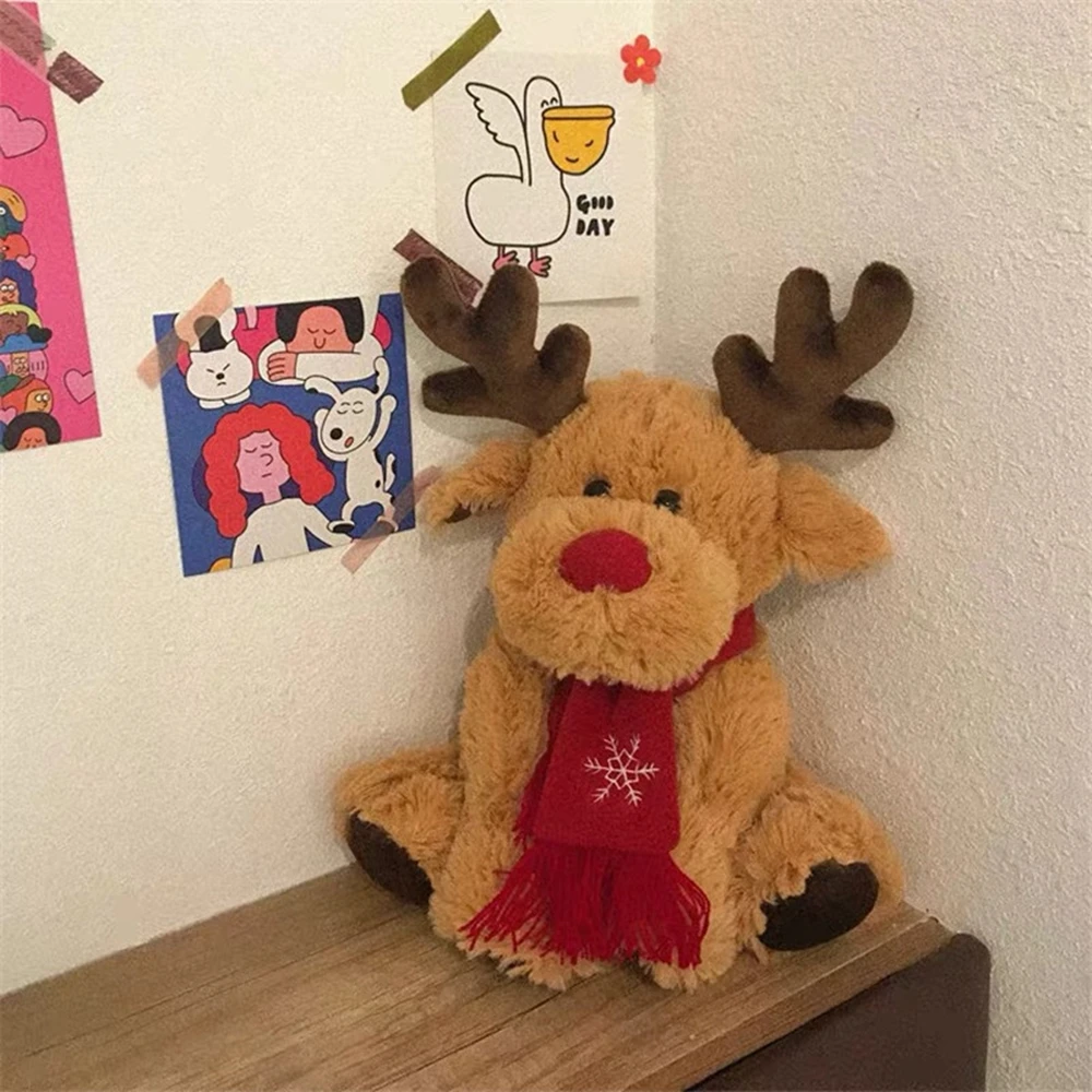 28CM Christmas Reindeer Scarf Plush Stuffed Doll Toy Home Sofa Decoration Gifts For Children New Year Decor Accessories Festive