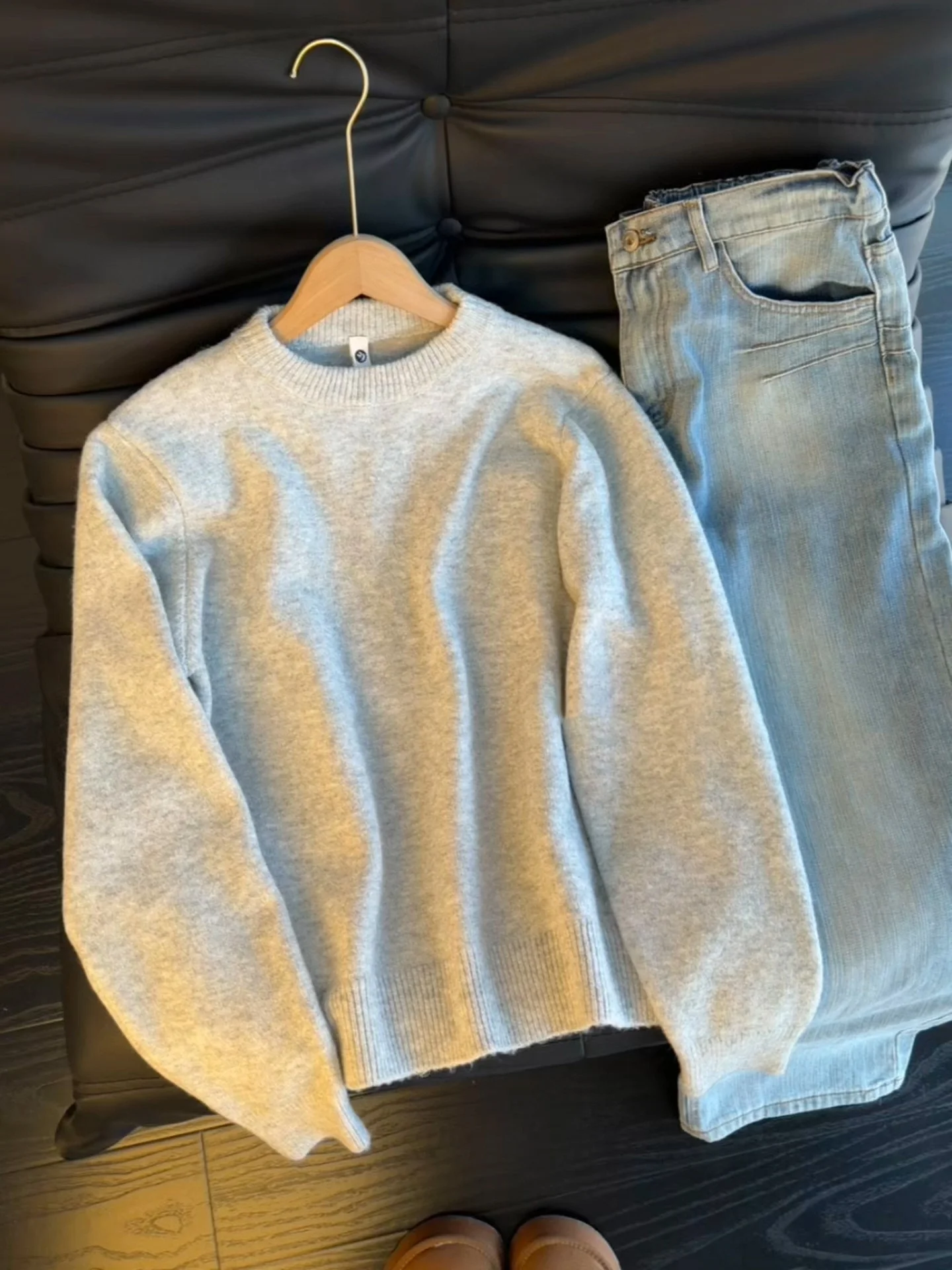 

Light ey American Sle Fce Lined round Ne Knitwear for Men Loose Basic Sle Inner Wear Casual Loose Base irt