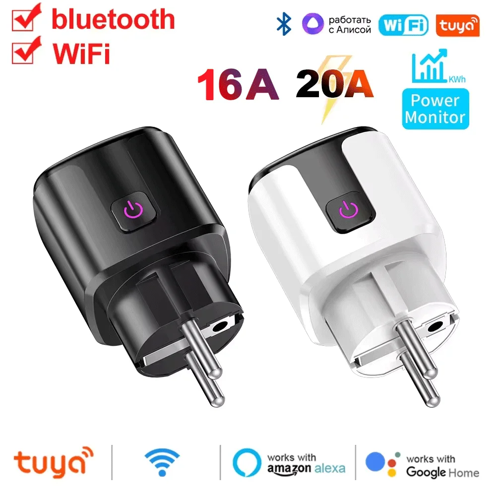 16A 20A AC 100-240V Wireless WiFi Smart Plug Smart Socket European Power Monitor Google Home Voice Control Smart Life