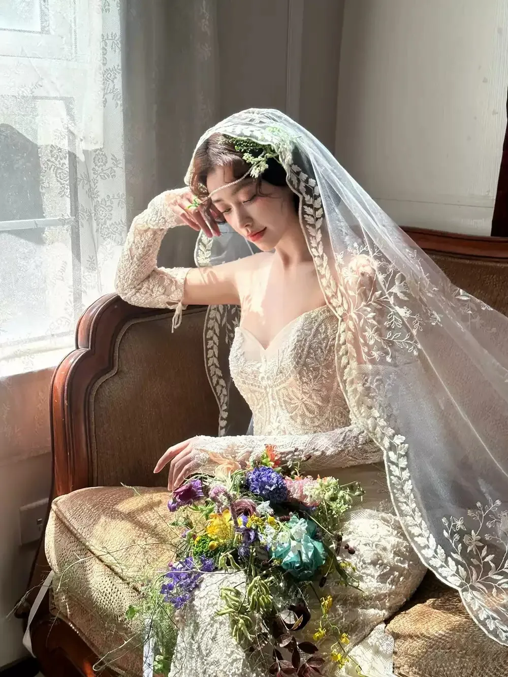 Veli da sposa fata Veli da sposa lunghi Veli da sposa con bordo applique ricamato avorio 1,5 * 1,5 1,5 * 2 1,5 * 3 m