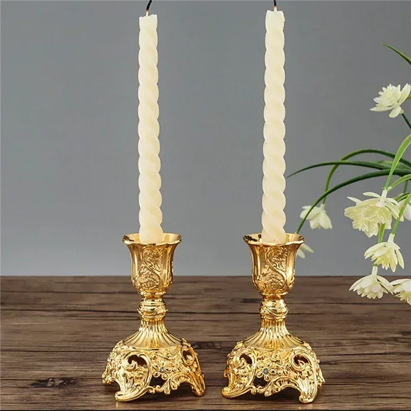 2pcs Retro Candlestick Gold Silver Candle Holder Wedding Centerpieces Candle Holders Banquet Dinning Table Decorations Ornaments