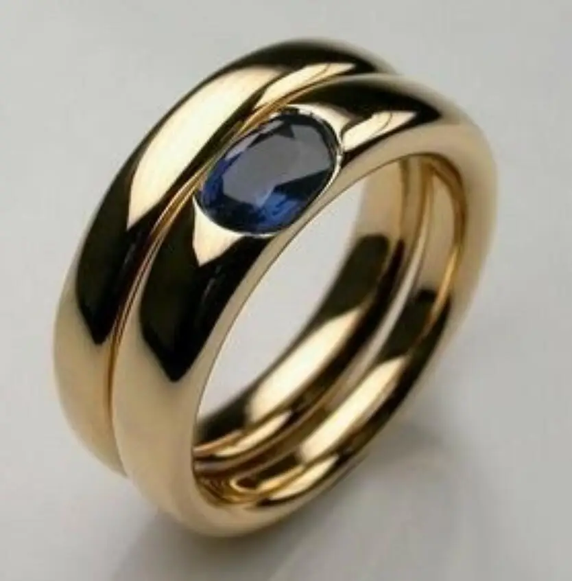 Trendy Minimalist Gold Color Inlay Blue Color Zircon Rings For Ladies Gentlemen Party Accessories Gifts Custom Jewelry