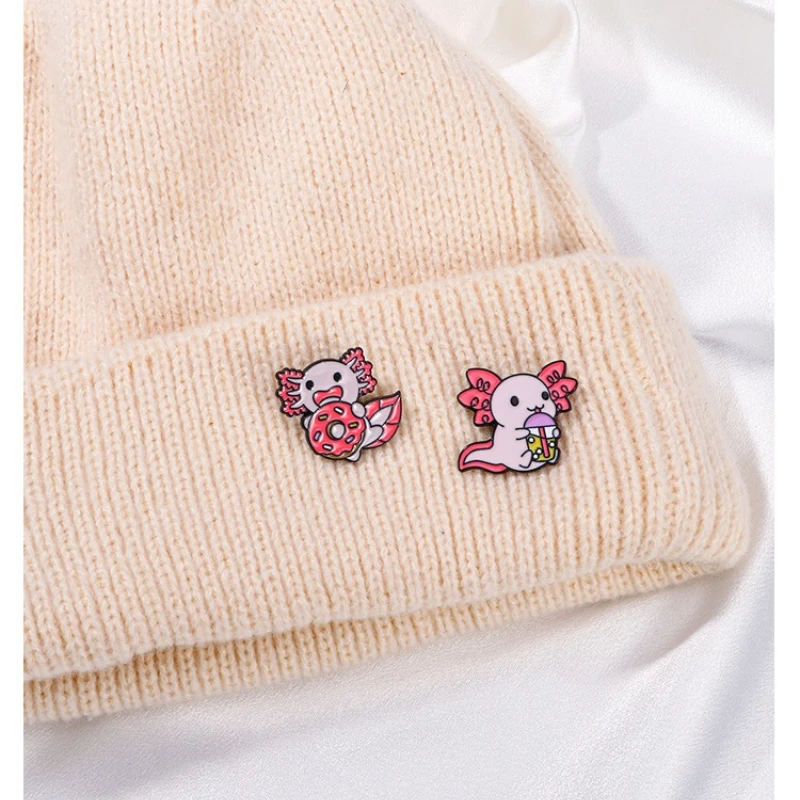 Cute Pink Axolotl Design Brooch Cartoon Little Monster Salamander Alloy Badges Pin DIY Clothing Bags Hat Scarf T-shirt Accessory