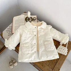 Baby Clothing Girls Coat 2023 Autumn Winter New Baby Girls Warm and Fluffy Long Sleeve Doll Collar Cotton Long Sleeve Coat