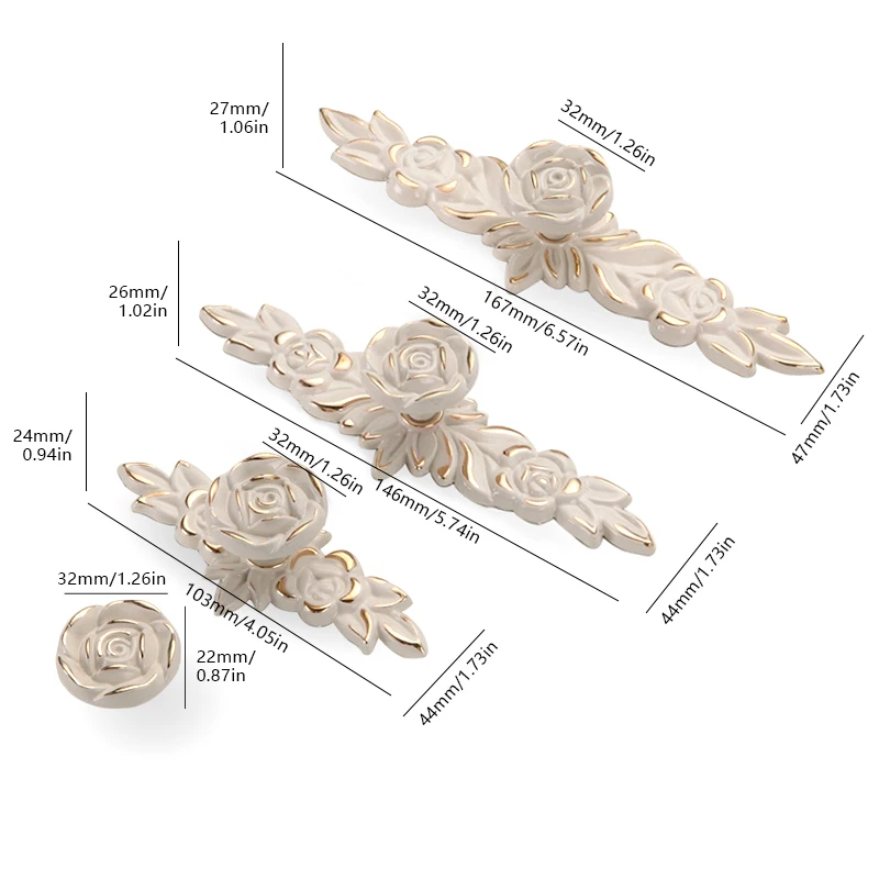 Lvory White Rose Flower Kitchen Cabinet Handles Zinc Alloy Drawer Knobs Wardrobe Cupboard Door Pulls Furniture Hardware