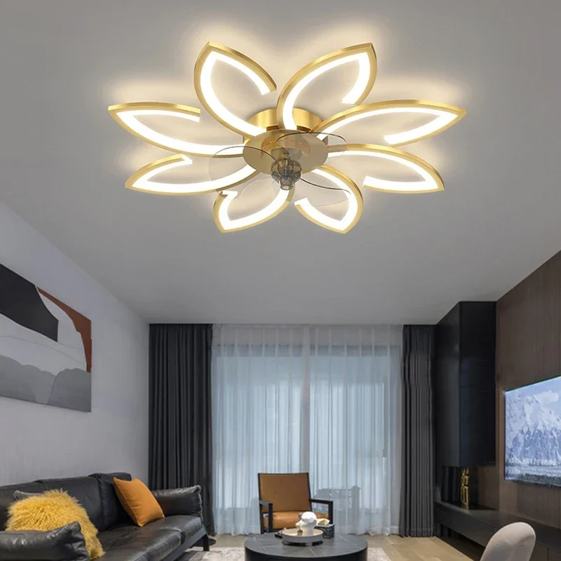 LED Modern Gold Polygonal Ceiling Fan Light, Iron Body, Acrylic High Transmittance Shade, Customised