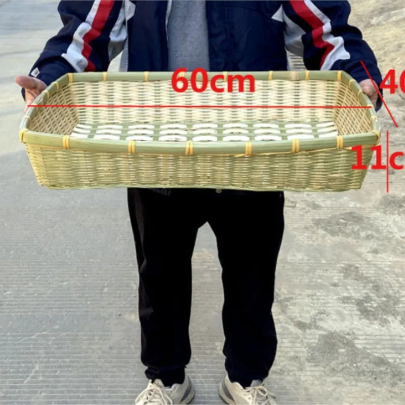 Handmade bamboo woven rectangular drainage bamboo tray, kitchen dustpan, snacks, fruits and vegetables storage baskets