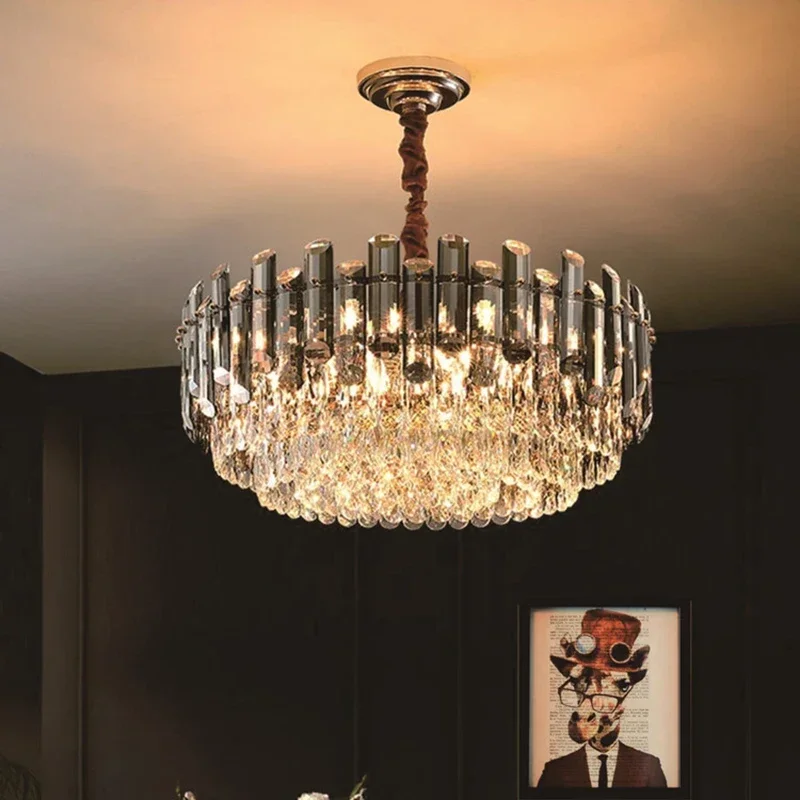 

Modern Luxury Living Room E14 Led Pendant Lamp Luster Gold K9 Crystal Led Hanging Lamp Art Deco Indoor Lighting Led Bulb Fixture