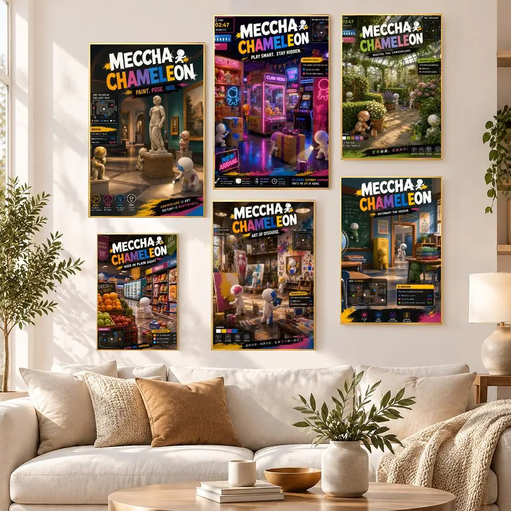 Game Retro Meccha Chameleon Poster HD Waterproof PP Self Adhesive Aesthetic Bedroom Dorm Gaming Room Home Decor Gift
