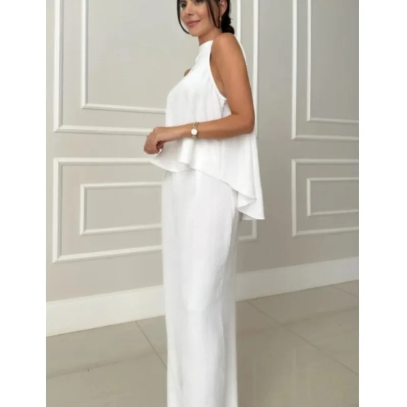 Conjuntos informales de 2 piezas para mujer, camisetas holgadas sin mangas a la moda, Tops y chándales de pierna ancha, conjuntos de pantalones nuevos para mujer 2025