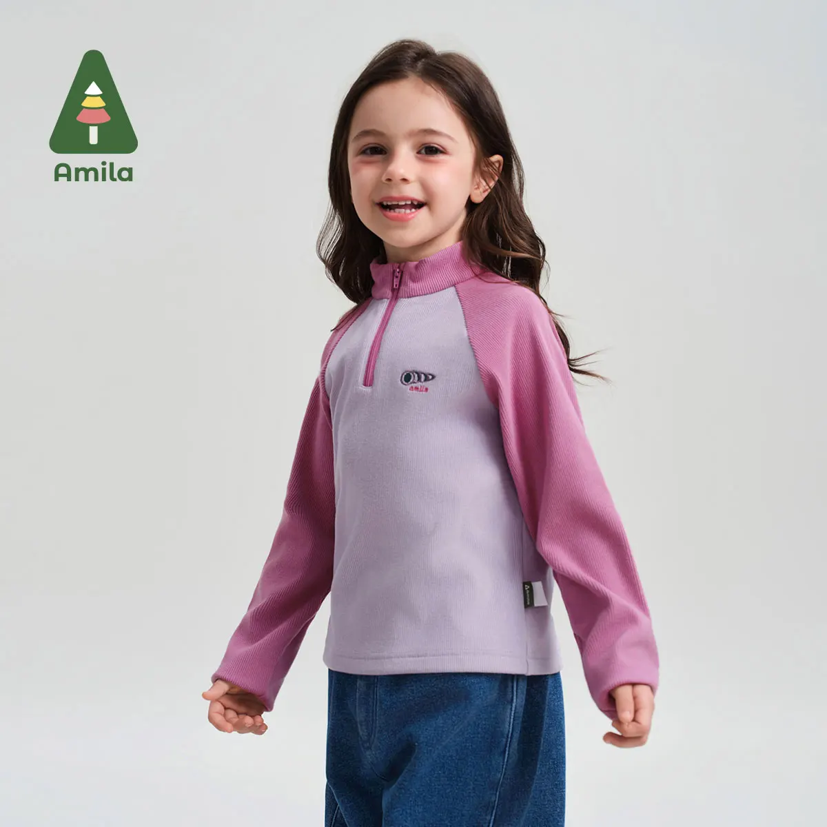 Amila Baby T-Shirt 2024 Winter New High Quality Contrast Color Half Turtleneck Vitality Casual Loose Warm Basic Children‘s Top