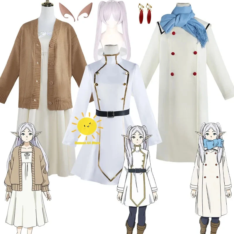 

❤2026★ Anime Frieren Cosplay Frieren At The Funeral Cosplay Costume Winter Uniform Clothes Wig Elf-ear Halloween Christmas Cost❤