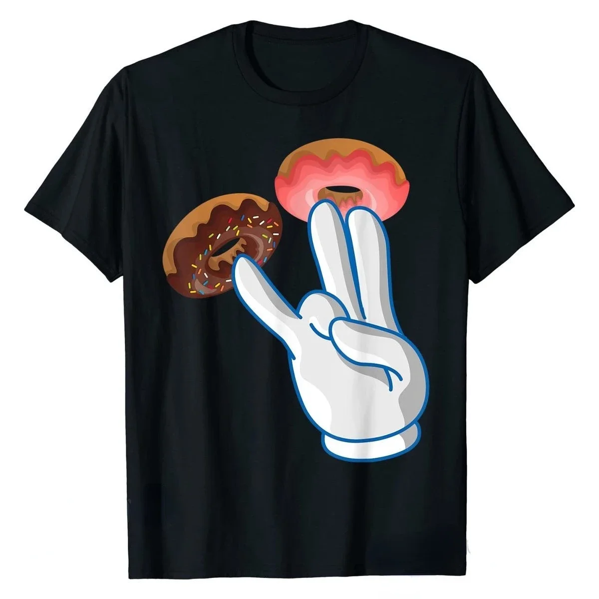 

Peace Sign Donut Hand Graphic Tee Funny Food Lovers Casual Cotton T-Shirt Men Women