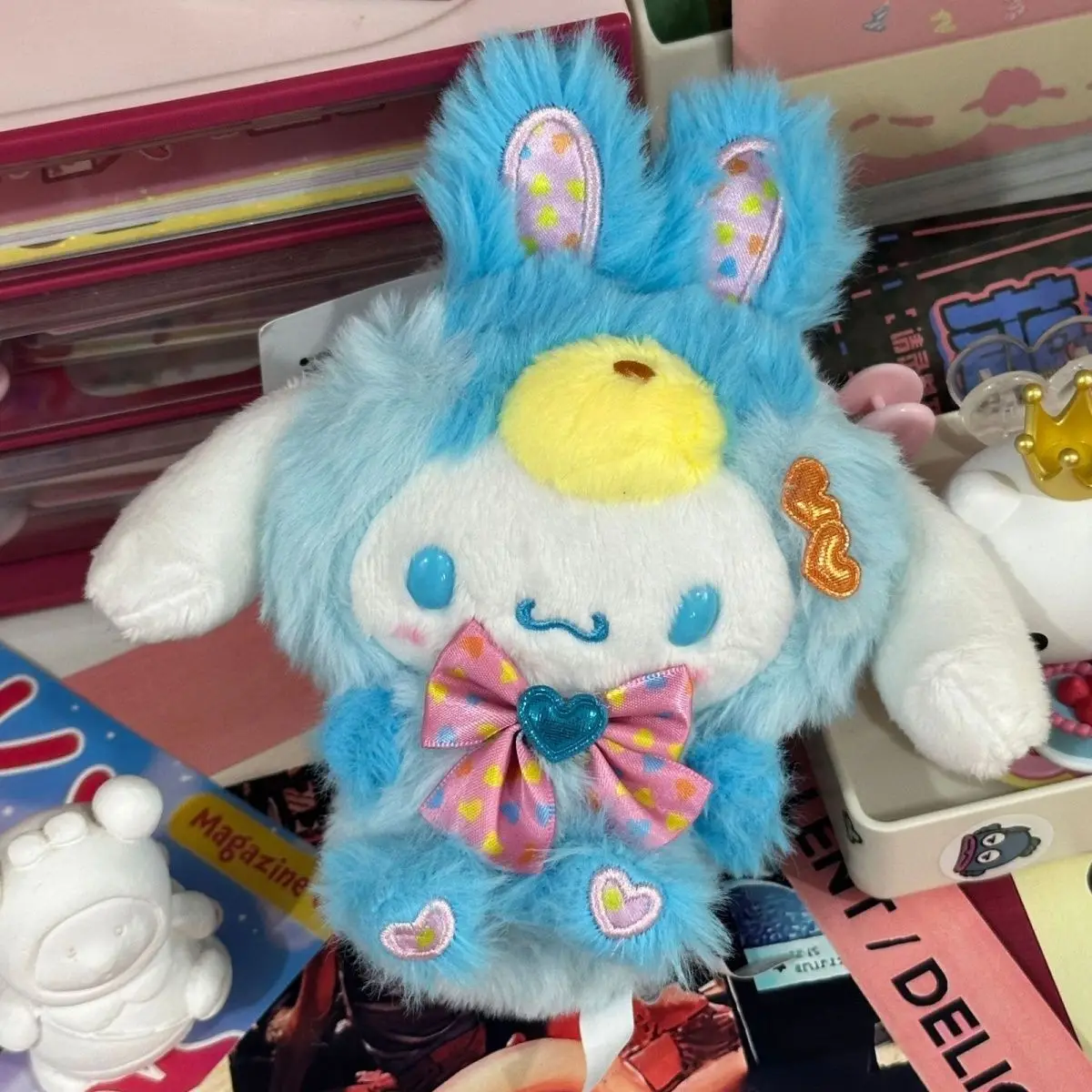 Sanrio Cinnamoroll Cross-Dressing Spring Colorful Rabbits Plush Keychain Car Key Pendant Backpack Decoration Commemorative Gift