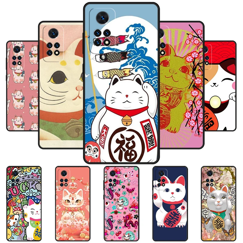 Maneki Neko Lucky Cat Phone Case For Redmi Note 11 EPro 11S 10T 9S Promax 8 Pro Xiaomi Mi 11 12X 12S Ultra Cover