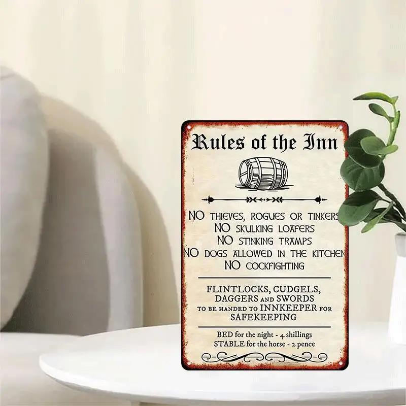 Vintage 'Rules of the Inn'  Aluminum Sign – Retro Wall Decor with Humorous Etiquette, Perfect for Home, Bars, Cafes, Clubs, Dorm