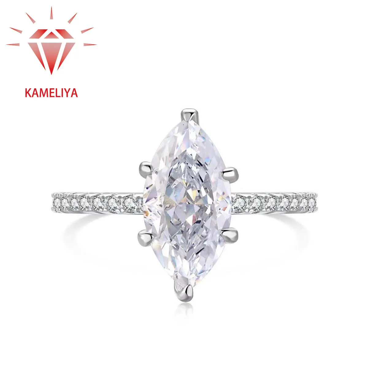 

KAMELIYA 2ct Marquise Cut Moissanite Engagement Ring for Women Solitaire Diamond Wedding Band S925 Silver Party Fine Jewelry