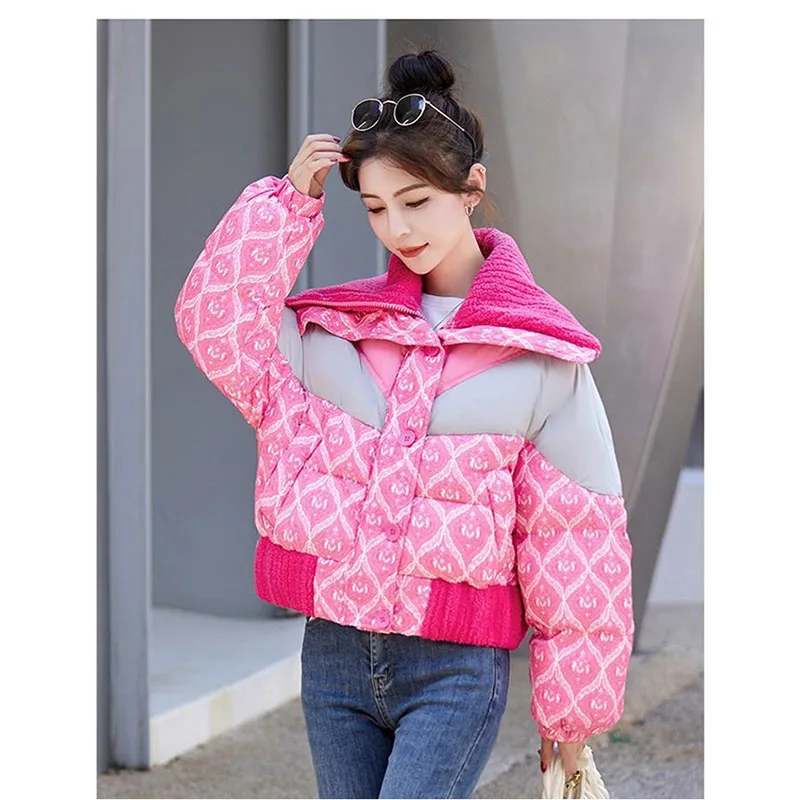 New Fashion Winter Jacket Women Parkas Sense of Design Knitted Splicing Down Cotton Coat Female Short Thicken Warm Overcoat