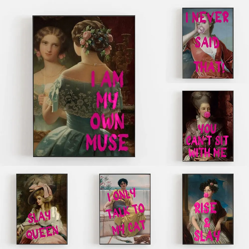 6 Sets Aesthetics Funny Poster I An My Own Muse Classical Feminism Quotes Canvas Painting Modern Living Room Home Decor Painting