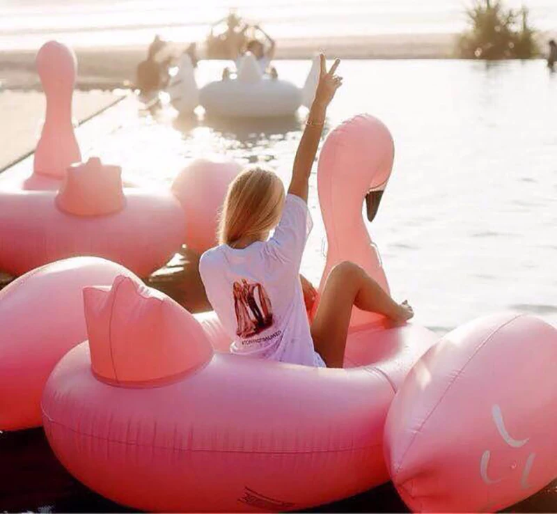 60 Inch Giant Inflatable Flamingo Pool Float Pink Ride-On Swimming Ring Adults Children Water Holiday Party Toys Piscina