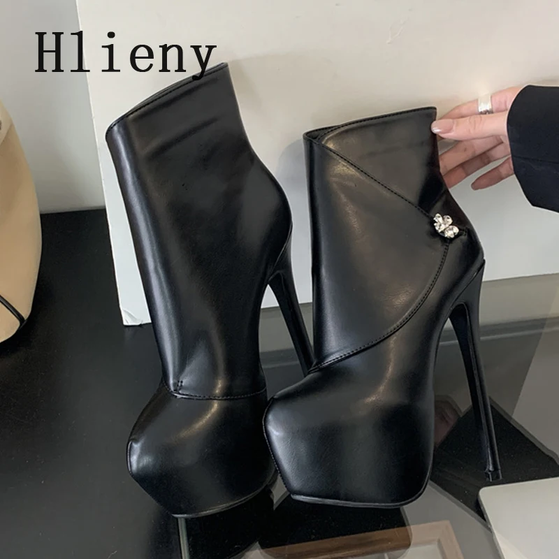 Hlieny Size 35-42 Fashion Extreme Platform Boots Women Winter Fashion Round Toe Thin High Heels Flowers Buckle Shoes