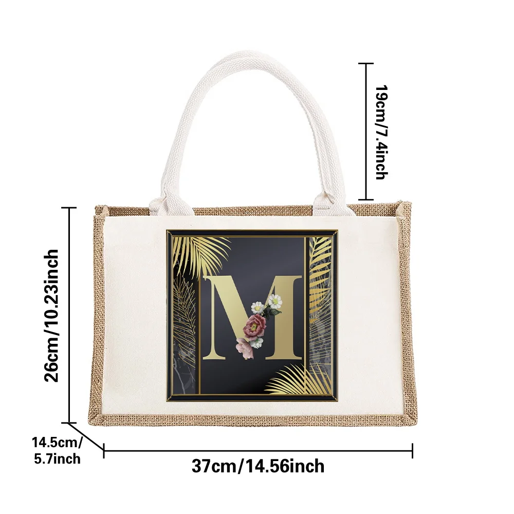 Golden Letter Series Printed Pattern Environmentally Friendly Linen Shoulder Bag  Jute Imitation Linen Bags White Shopping Bag