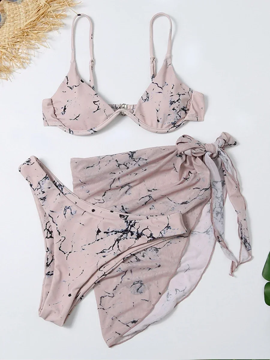 タイダイプリント水着 3 ピースセクシーなビキニ 2023 女性ショルダーストラップ水着カバーアップスカート夏の女性のビーチウェア