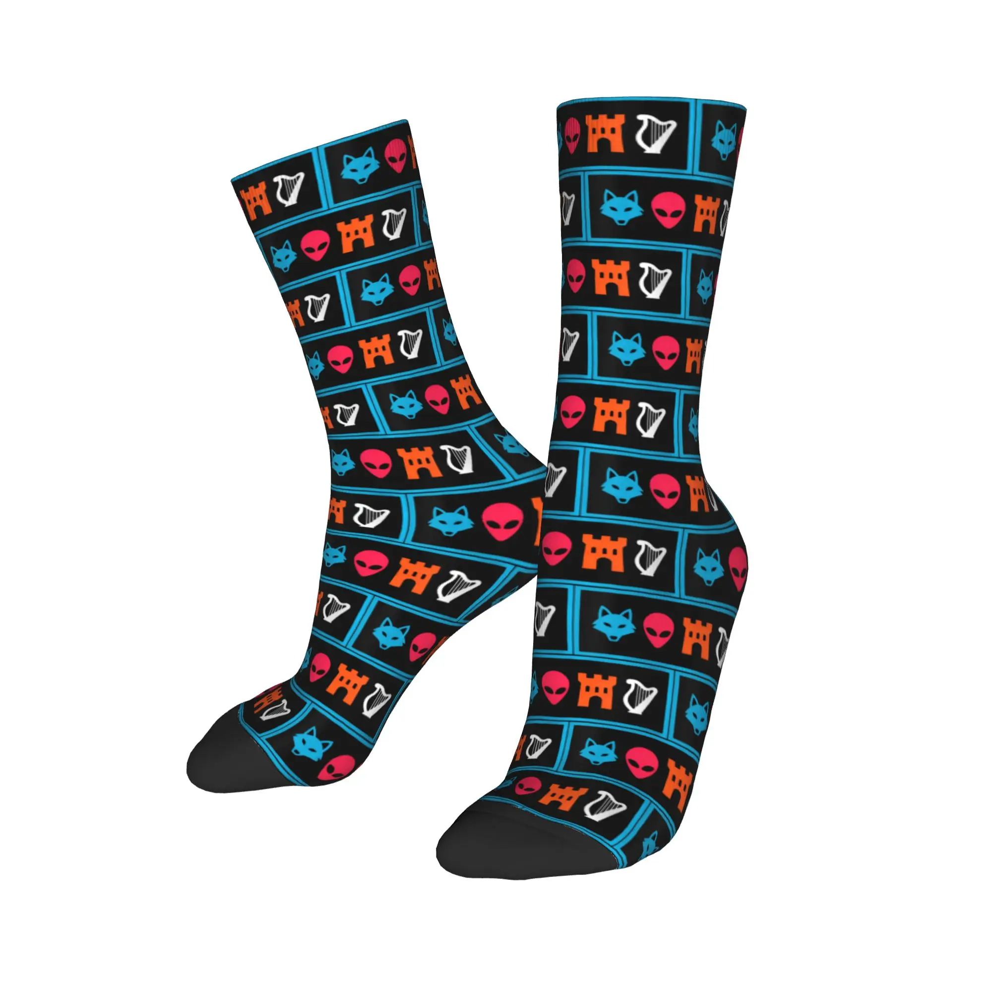 Calcetines divertidos para hombre, calcetines informales con diseño de zorro, alienígena, castillo, arpa, calcetines estéticos para videojuegos, medias de poliéster de alta calidad para mujer, primavera y verano