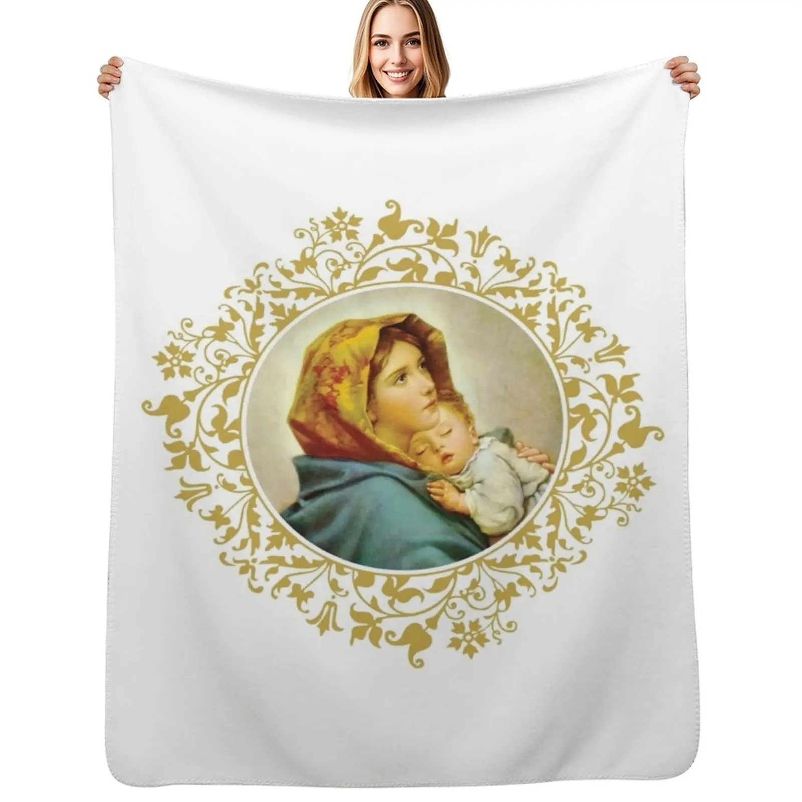 Virgin Mary with Jesus Child Throw Blanket Summer Cool Breathable Blanket for Sleeping