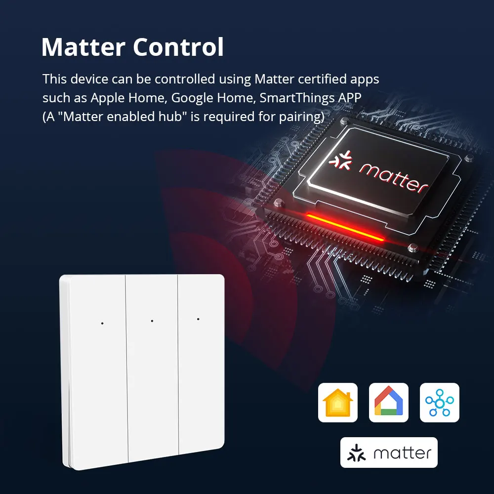 Zemismart Matter Over WiFi EU Smart Wall Light Switch 1 2 3 Gang con Interruttori a pulsante neutri SmartThings Home App Control