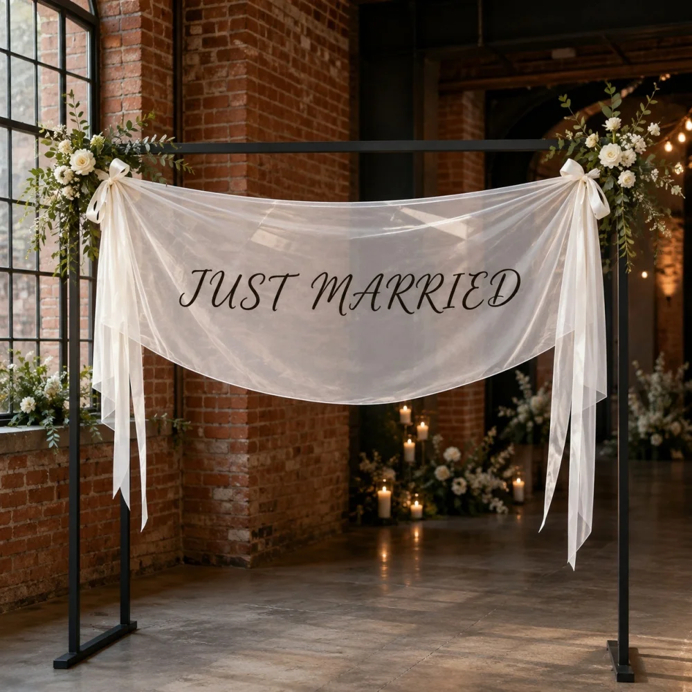 Personalized Custom Text Sheer Wedding Banner Tulle Arch Backdrop Sign Bridal Shower Wedding Party Decoration