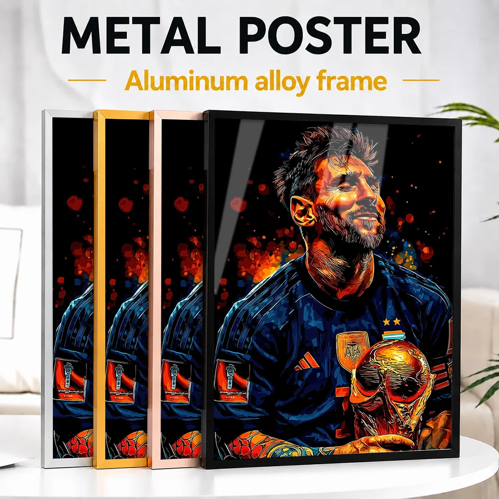 Lionel Messi Champion Metal Poster With Aluminum Alloy Frame Personalized Illustration Wall Art For Clubhouse Reception Area