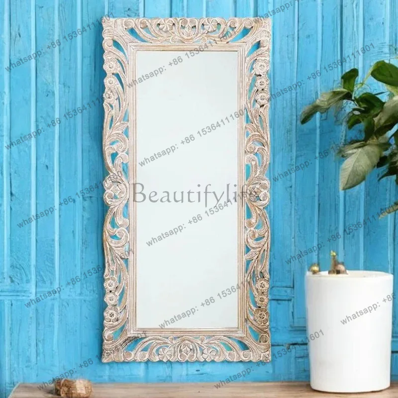 European retro carved full-body mirror retro art style floor-to-ceiling living room entrance wall-mounted large-size mirror