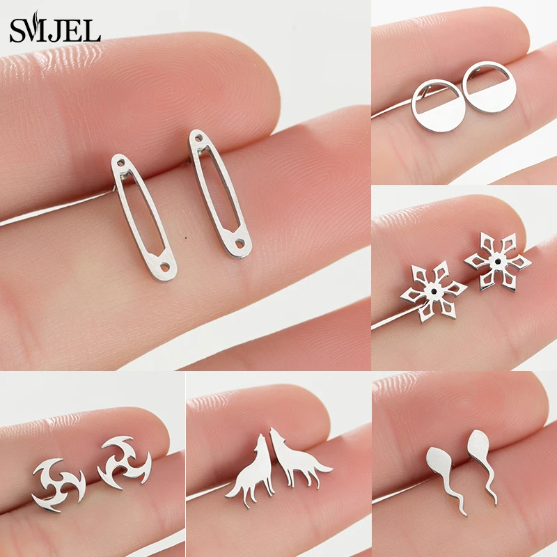 2024 Punk Black Stainless Steel Earrings Women Design Sperm Wolf Sword Dart Geometric Earring Round Studs Pendientes Wholesale