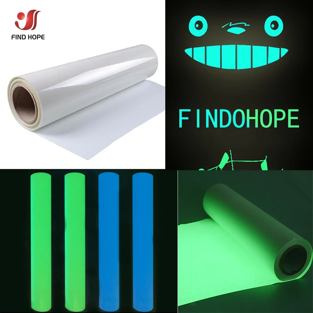 7.8in x 19in Luminous Heat Transfer Vinyl Film Iron on T-shirts Glow in the Dark HTV Printing Clothes Textiles Decor For cut