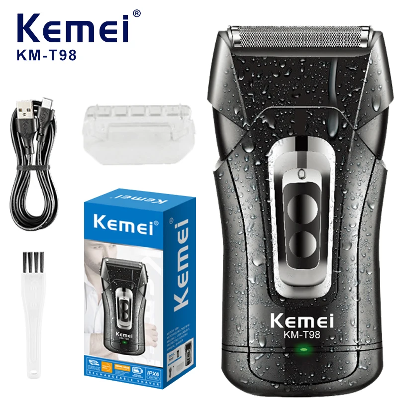 Kemei KM-T98 Electric Shaver Men Waterproof Cordless Rechargeable Beard Trimmer Razor Reciprocating Barber Precision Trimmer