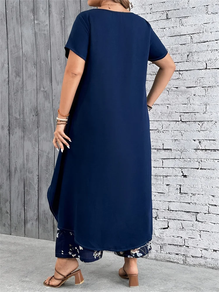 Wmstar حجم كبير قطعتين مجموعات النساء بالجملة بلوزة طويلة وطباعة واسعة الساق الصيف مطابقة دعوى موضة ملابس الشارع 2025