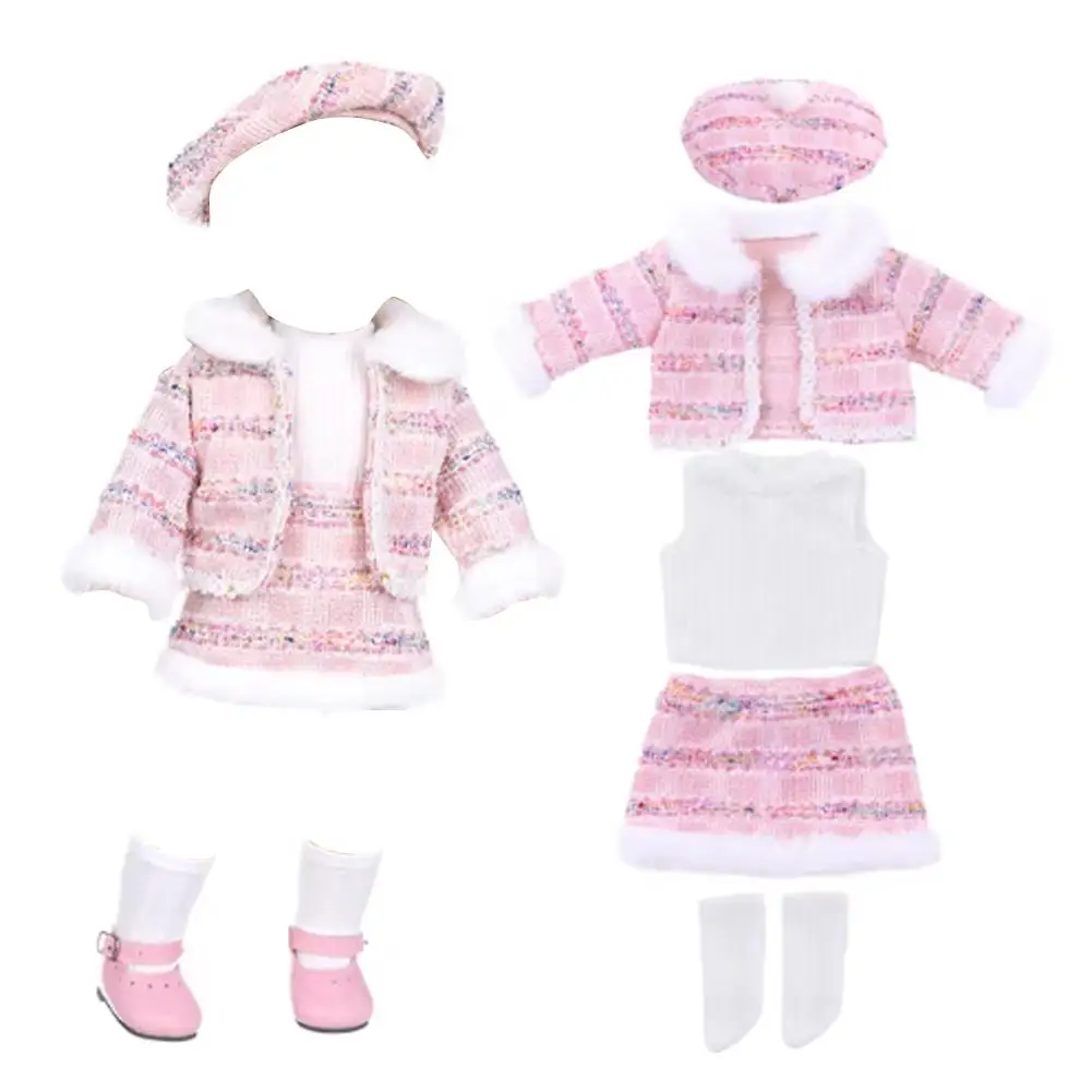 Vêtements de bébé décontractés mignons, rose imbibé avec robe, manteau, chaussettes, convient pour 18 "S M5v4