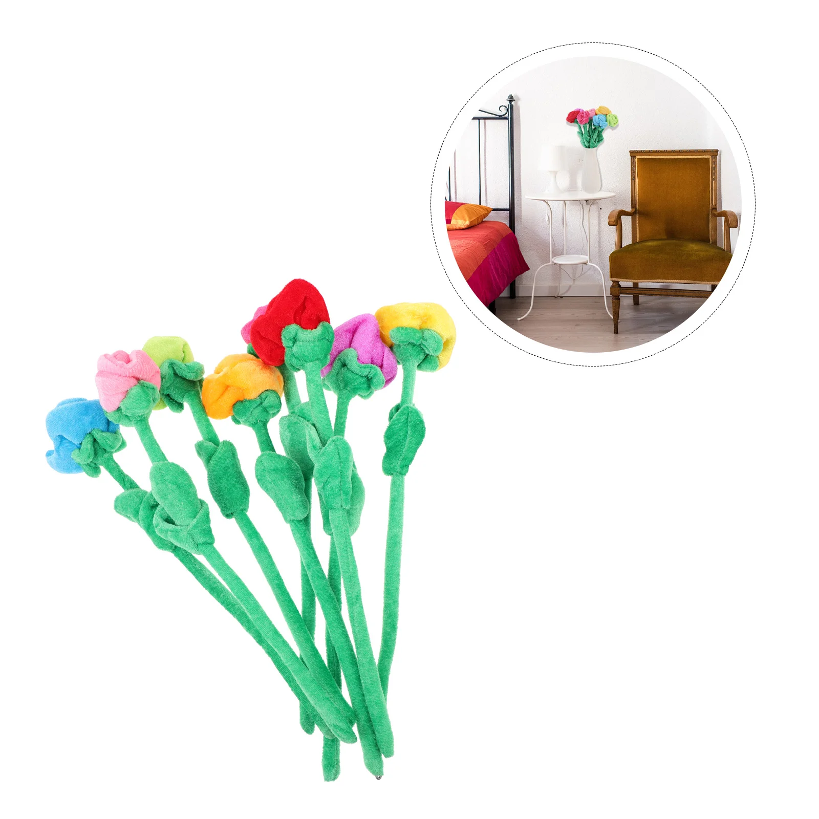 8 Pcs Plush Flower Artificial Flowers Bendable Stem Party Decor Decorative Fabric Crystal The Baby Gifts