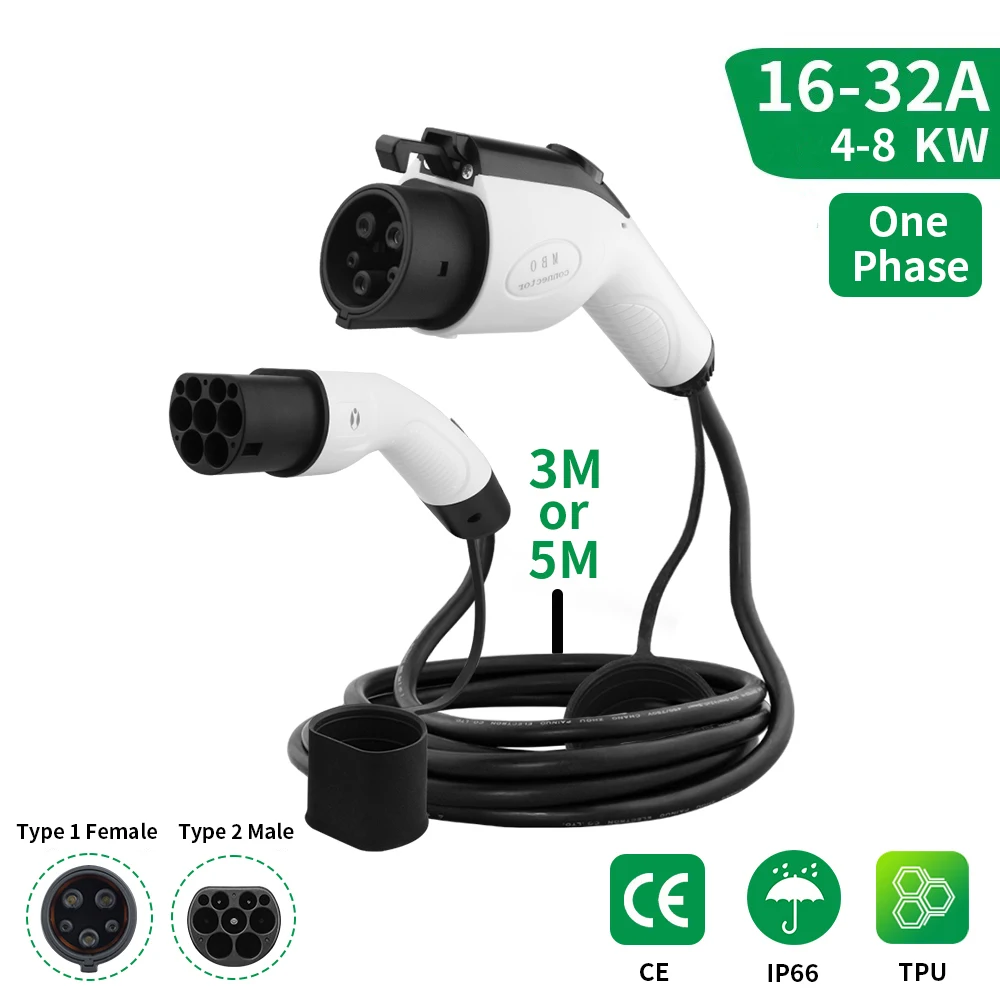 EVMBO-電気自動車充電ケーブル,タイプ2,オス-メス,sae j1772,1相,16 a,32a,3 m, 5m,充電ステーション用コード