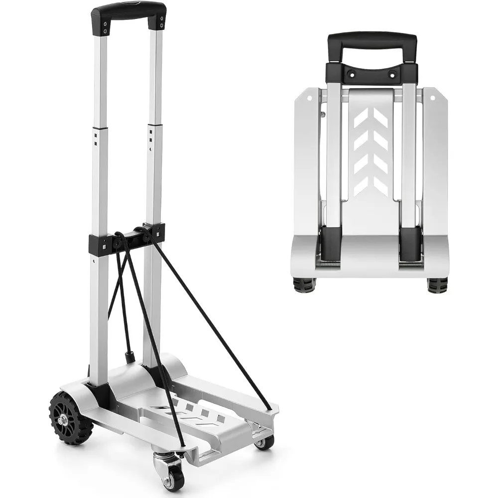 

270LBS Utility Luggage Cart with 4 Wheels, 100% Aluminum Dolly Cart, Folding Hand Truck with Advanced Tank Wheels