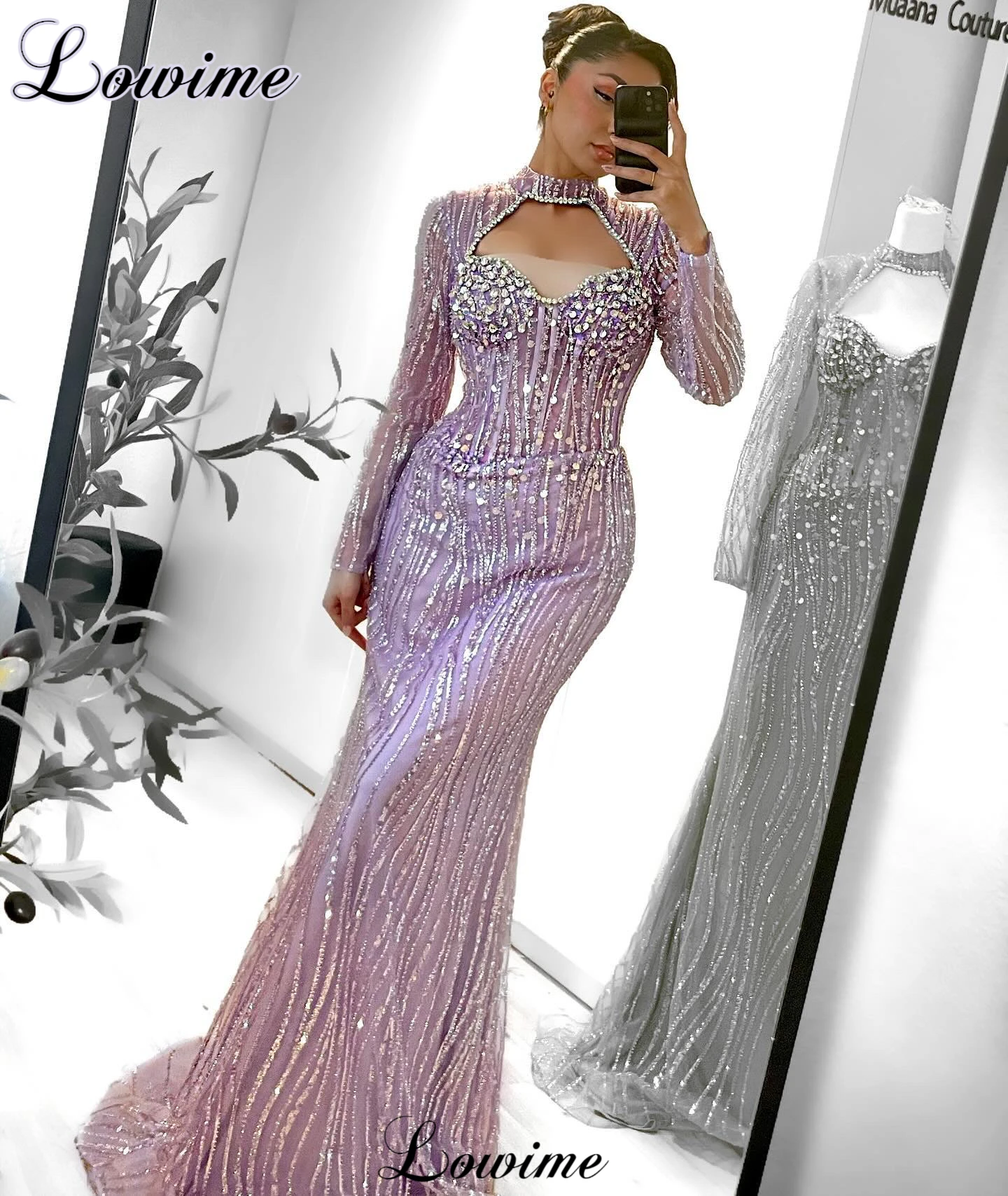 Light Purple Simple Cocktail Dresses Mermaid Long Sleeves Evening Gowns With Crystals Vestidos De Gala Birthday Party Dresses