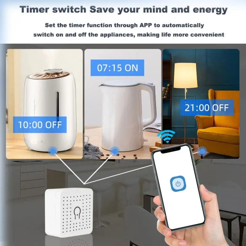 Miniinterruptor inteligente EWeLink con Wifi, dispositivo con temporizador de Control bidireccional, inalámbrico, automatización del hogar, funciona con Alexa y Google Home, 16A