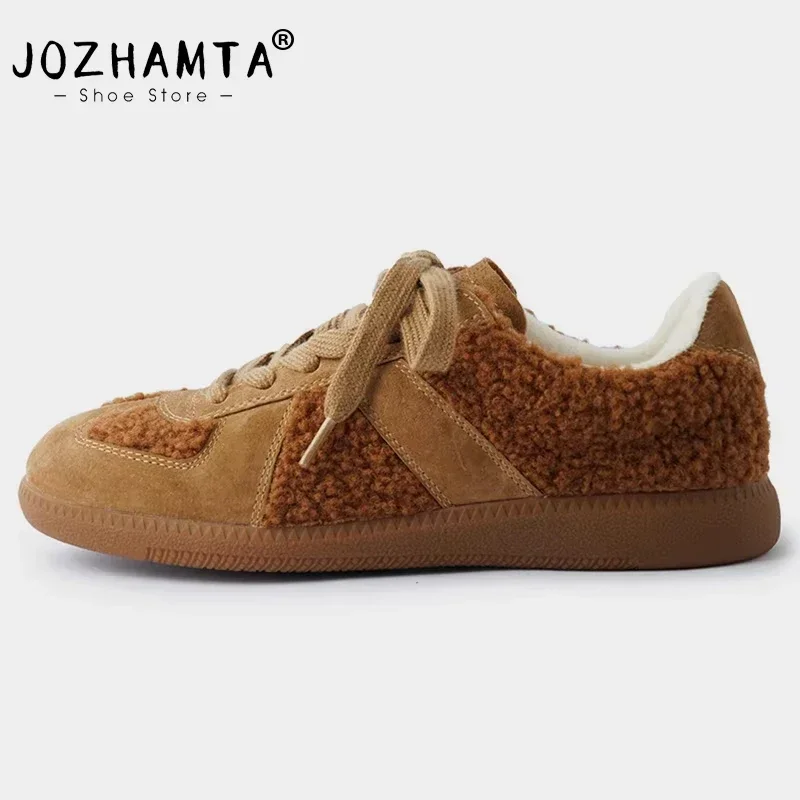 JOZHAMTA Size 35-40 Women Real Leather Flats Shoes For Casual Sneakers 2025 Fashion Lace-Up Tennis Athletic Shoes Daily Hiking