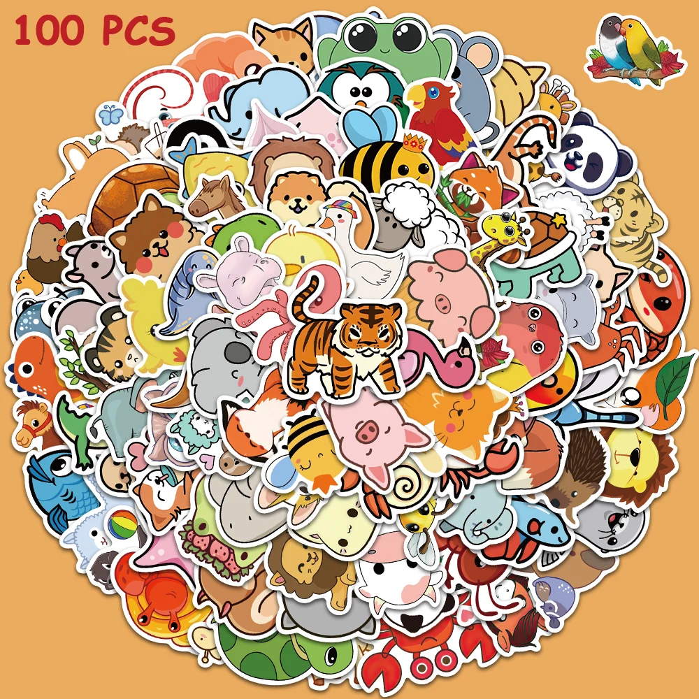 50/100pcs Cute Animal Tiger Bird Elephant Stickers For Kids Laptop Guitar Car Luggage Phone Stationery Scrapbook Decals Gifts